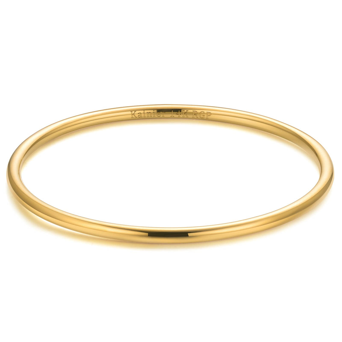Kainier 3mm 14K Gold Plated Bracelet Stainless Steel Glossy Stackable Thin Round Bangle Bracelet for Women Solid Plain Polished Bracelet Best Gifts for Love