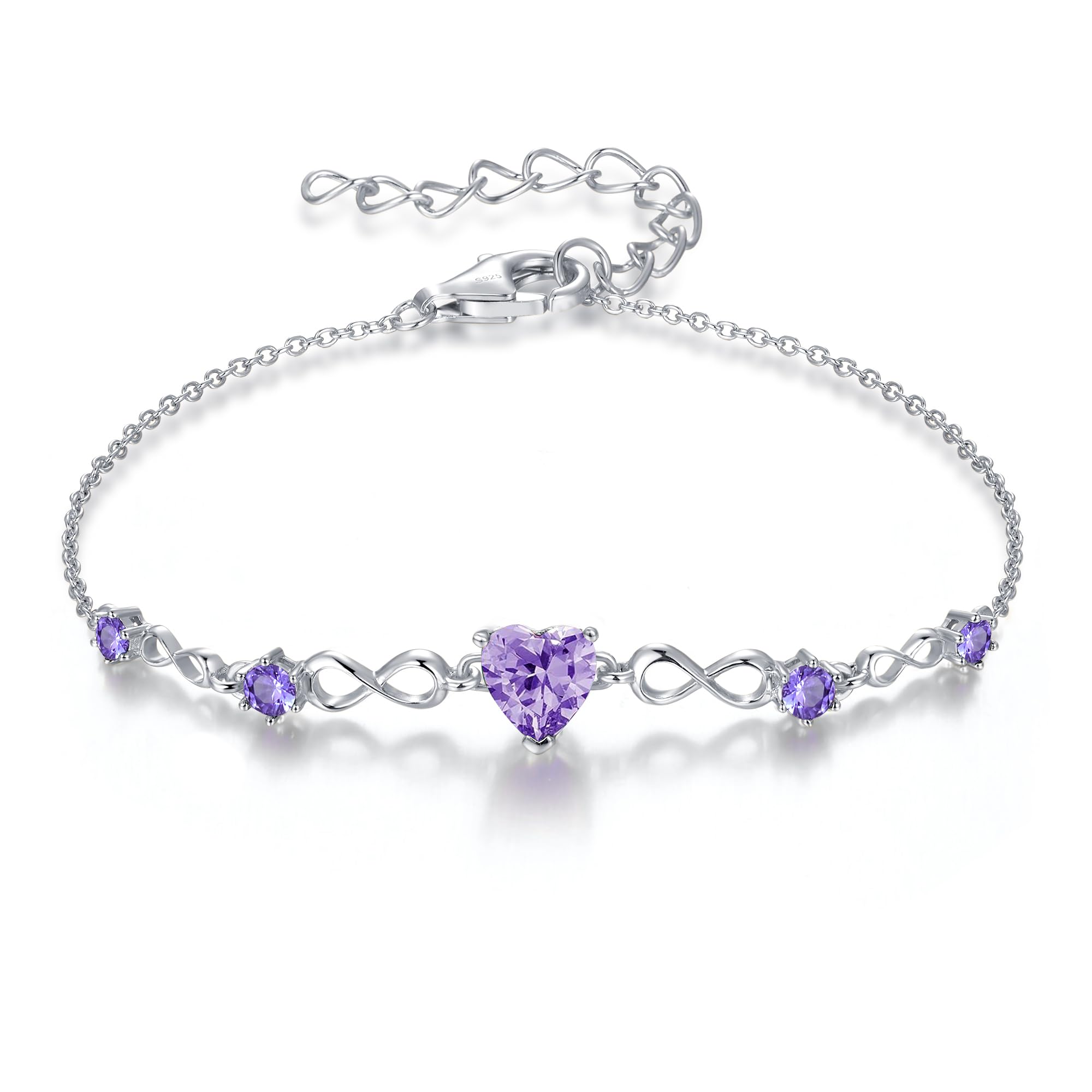 925 Sterling Silver Infinity Heart Birthstone Bracelets for Women