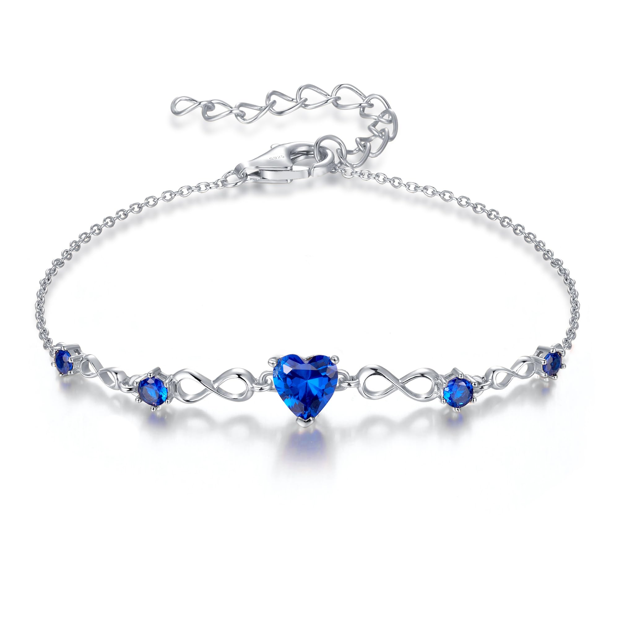 925 Sterling Silver Infinity Heart Birthstone Bracelets for Women