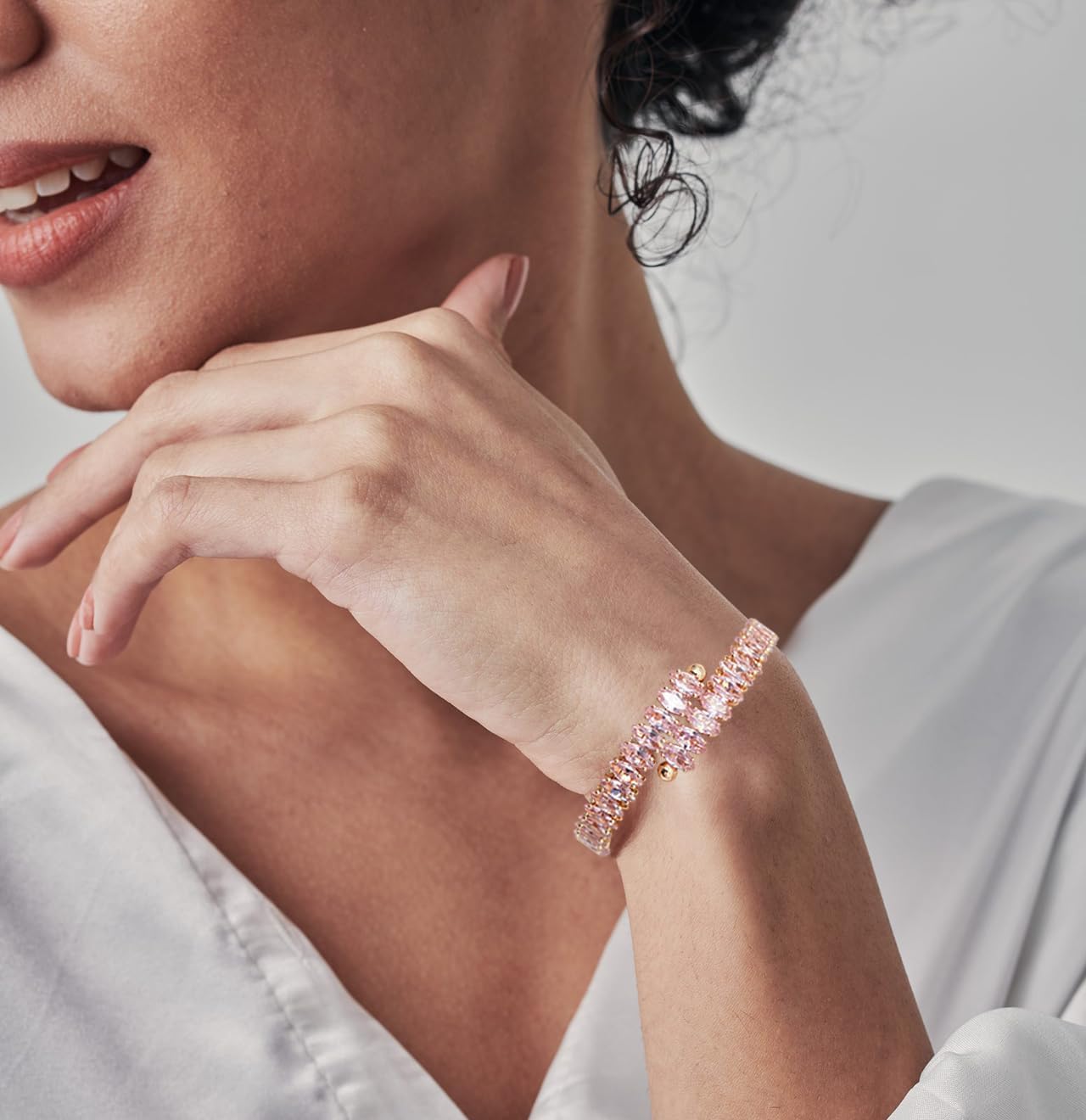 Rhinestone Cuff Bracelet Cubic Zirconia Tennis Bracelets Open Adjustable Elastic Bangle for Women