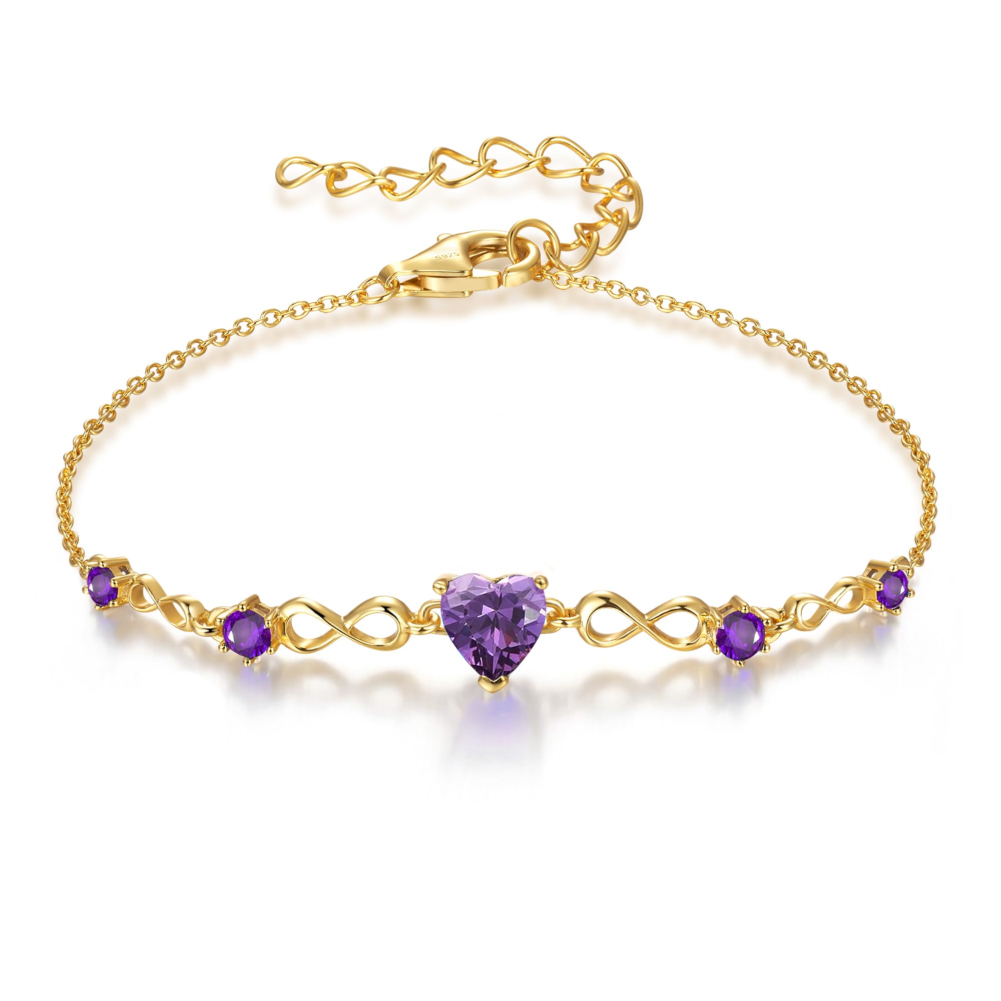 925 Sterling Silver Infinity Heart Birthstone Bracelets for Women