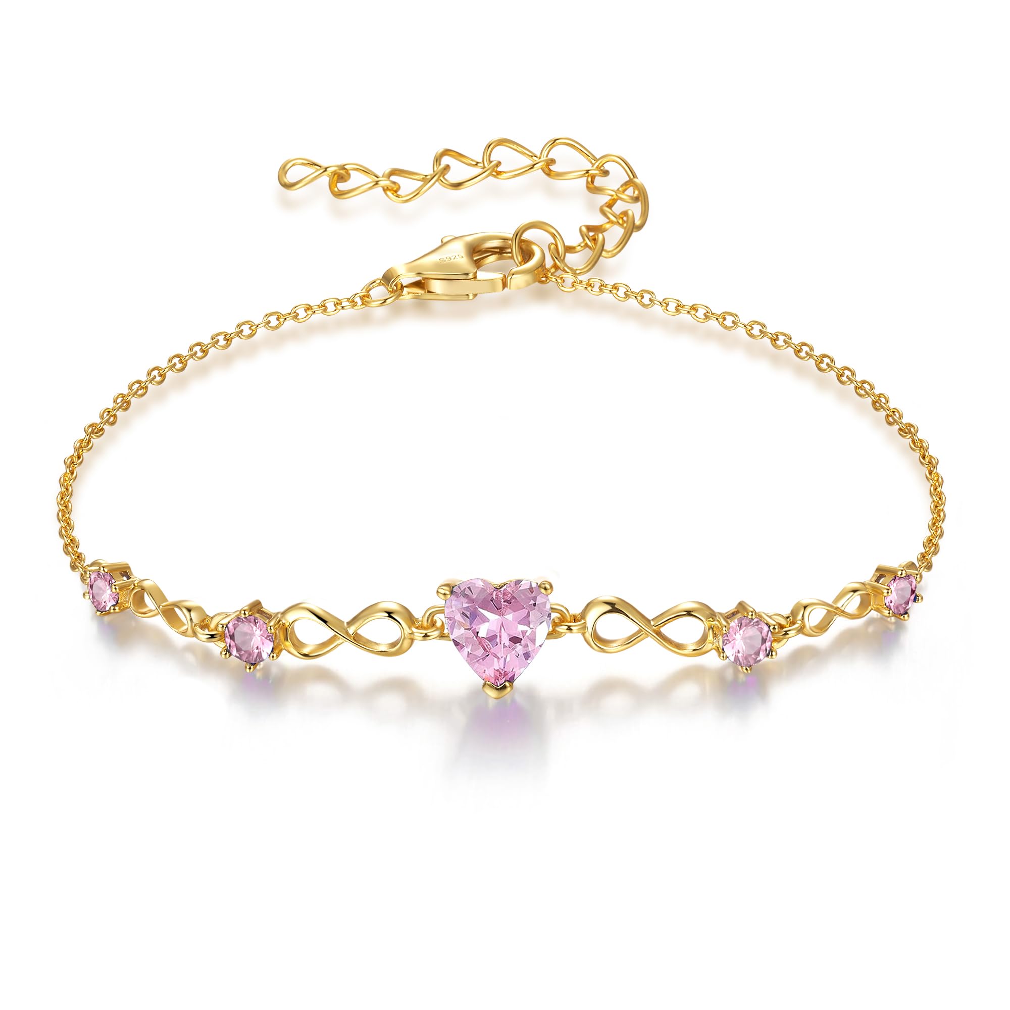 925 Sterling Silver Infinity Heart Birthstone Bracelets for Women