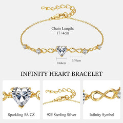 925 Sterling Silver Infinity Heart Birthstone Bracelets for Women