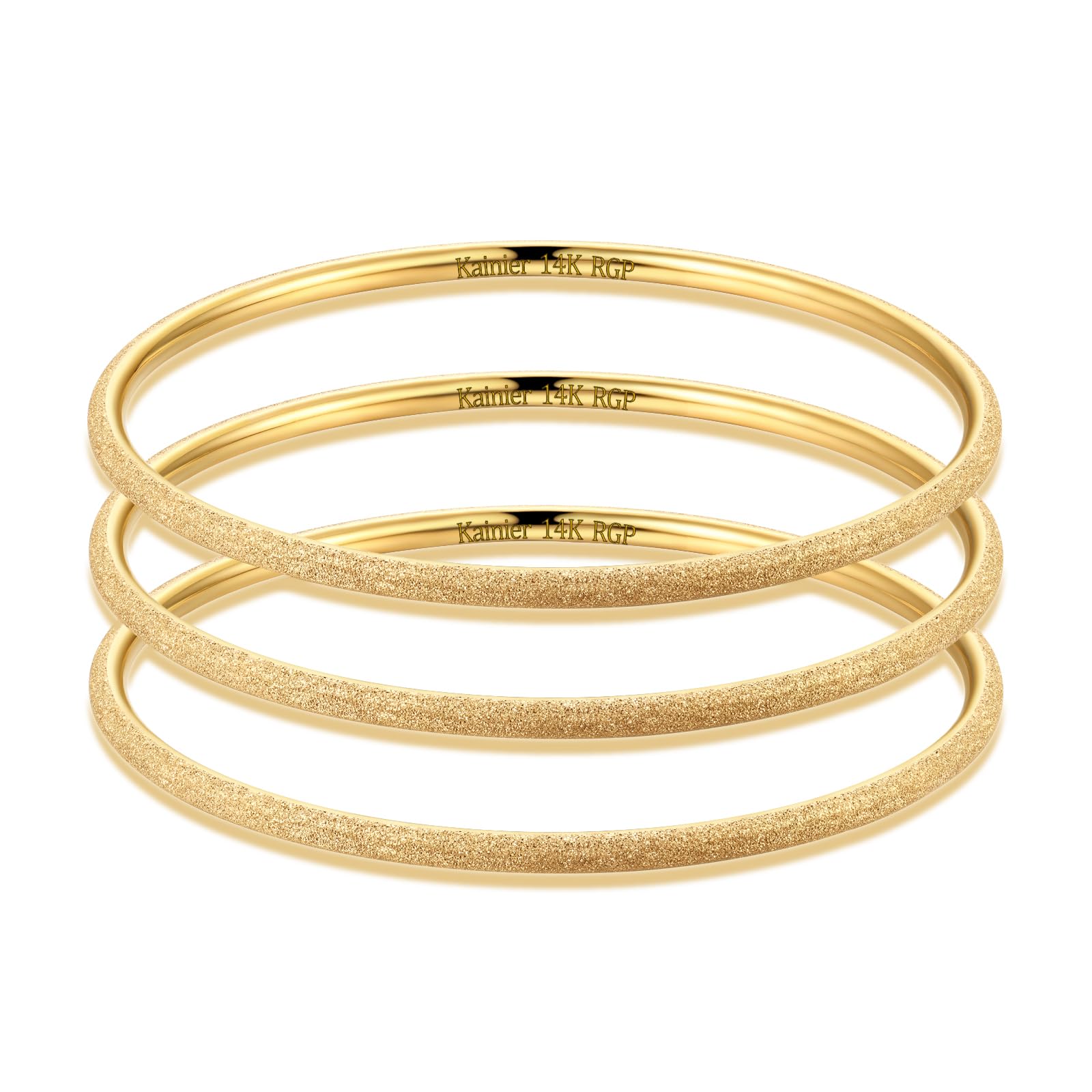 Kainier 3mm 14K Gold Plated Bracelet Stainless Steel Glossy Stackable Thin Round Bangle Bracelet for Women Solid Plain Polished Bracelet Best Gifts for Love