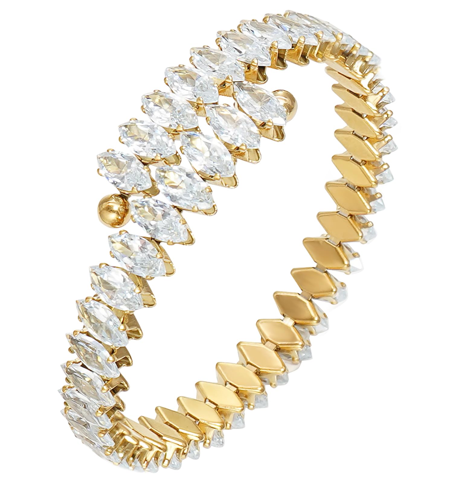Rhinestone Cuff Bracelet Cubic Zirconia Tennis Bracelets Open Adjustable Elastic Bangle for Women