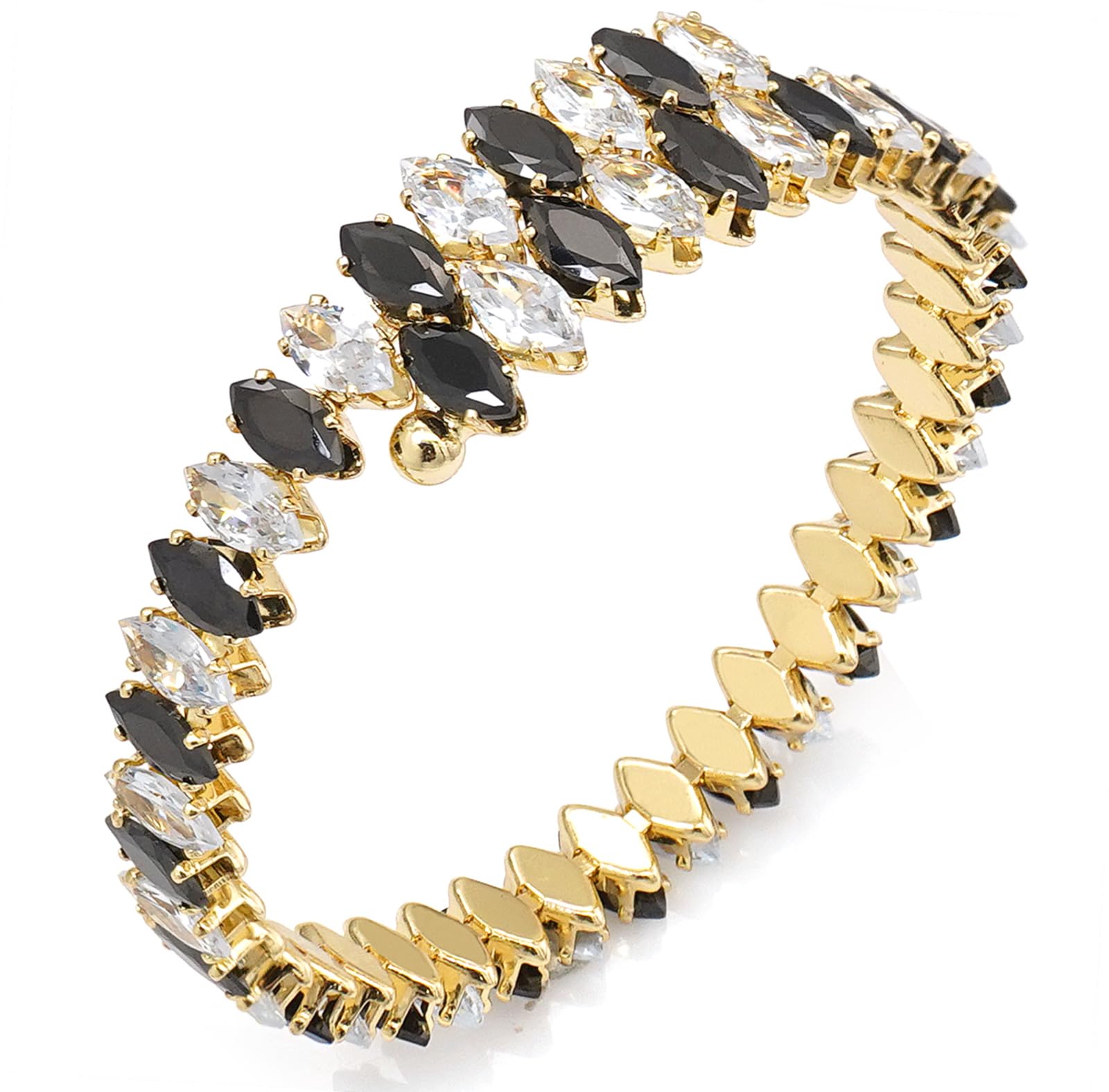Rhinestone Cuff Bracelet Cubic Zirconia Tennis Bracelets Open Adjustable Elastic Bangle for Women