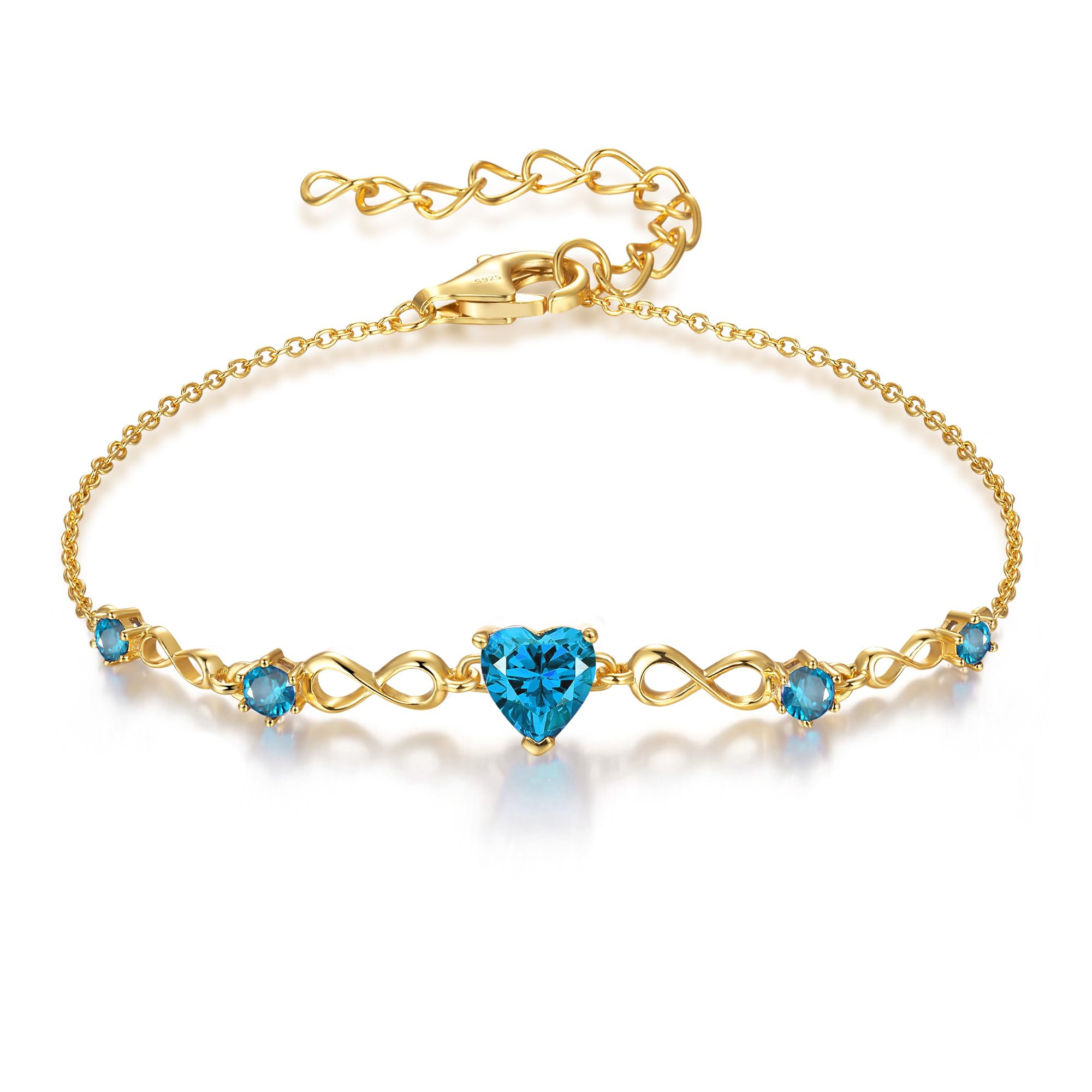925 Sterling Silver Infinity Heart Birthstone Bracelets for Women