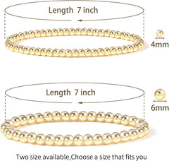 Badu Gold Plate Bead Bracelet for Women 14K Gold Plated Bead Ball Bracelet Stretchable Elastic Hypoallergenic Bohemian Stackable