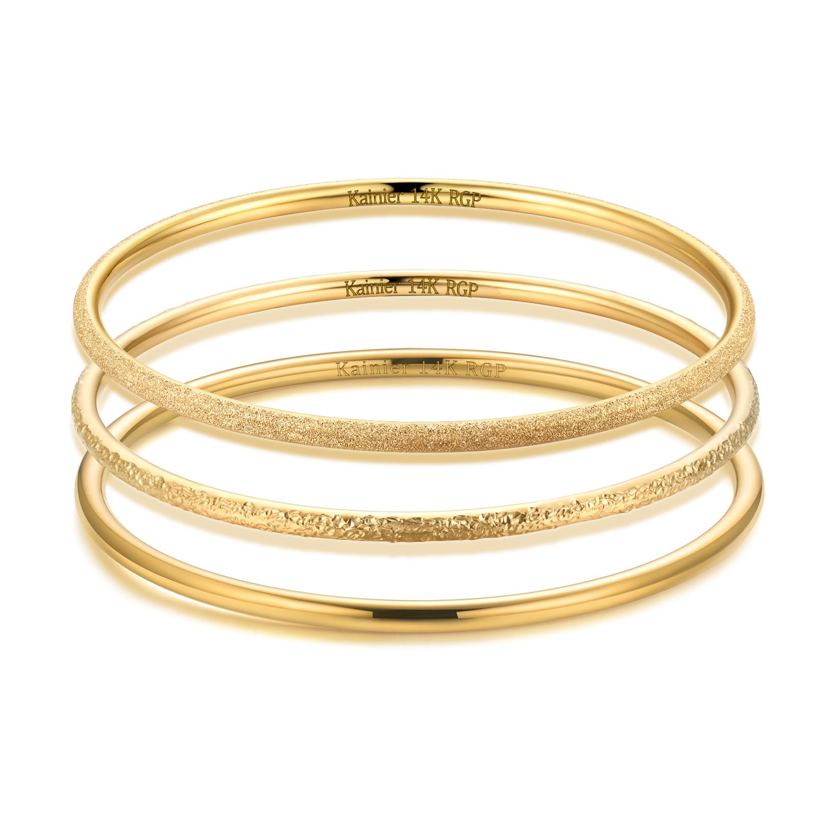 Kainier 3mm 14K Gold Plated Bracelet Stainless Steel Glossy Stackable Thin Round Bangle Bracelet for Women Solid Plain Polished Bracelet Best Gifts for Love